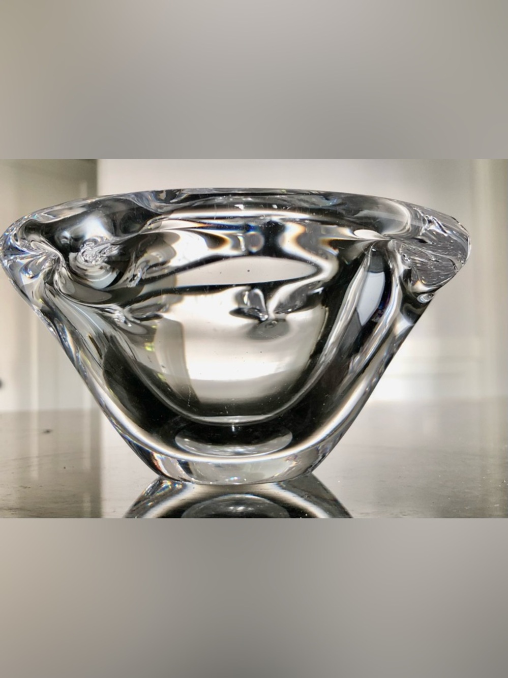 Orrefors heavy clear crystal mini bowl ash tray organic free form rim Sweden